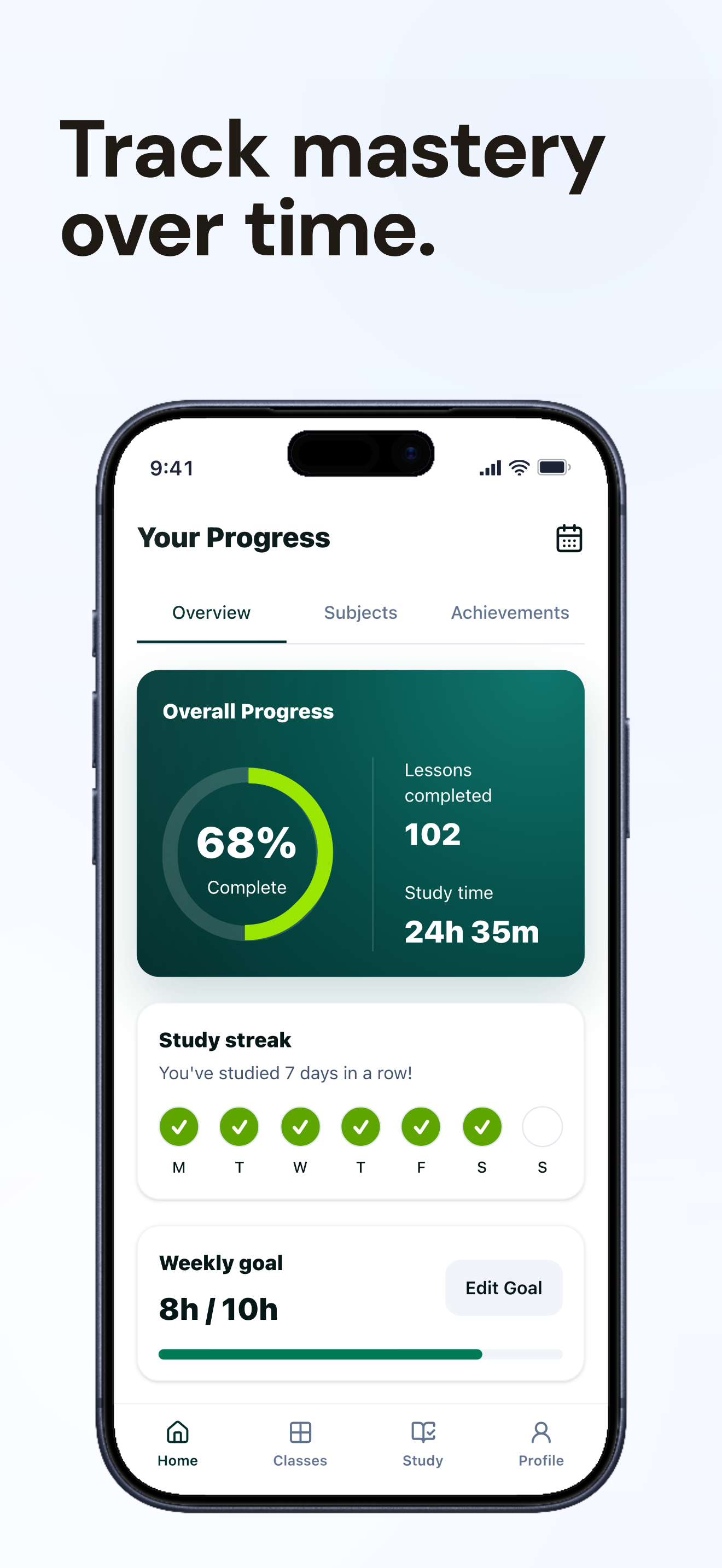 Education App Store screenshot demo showing Learnix mastery progress.