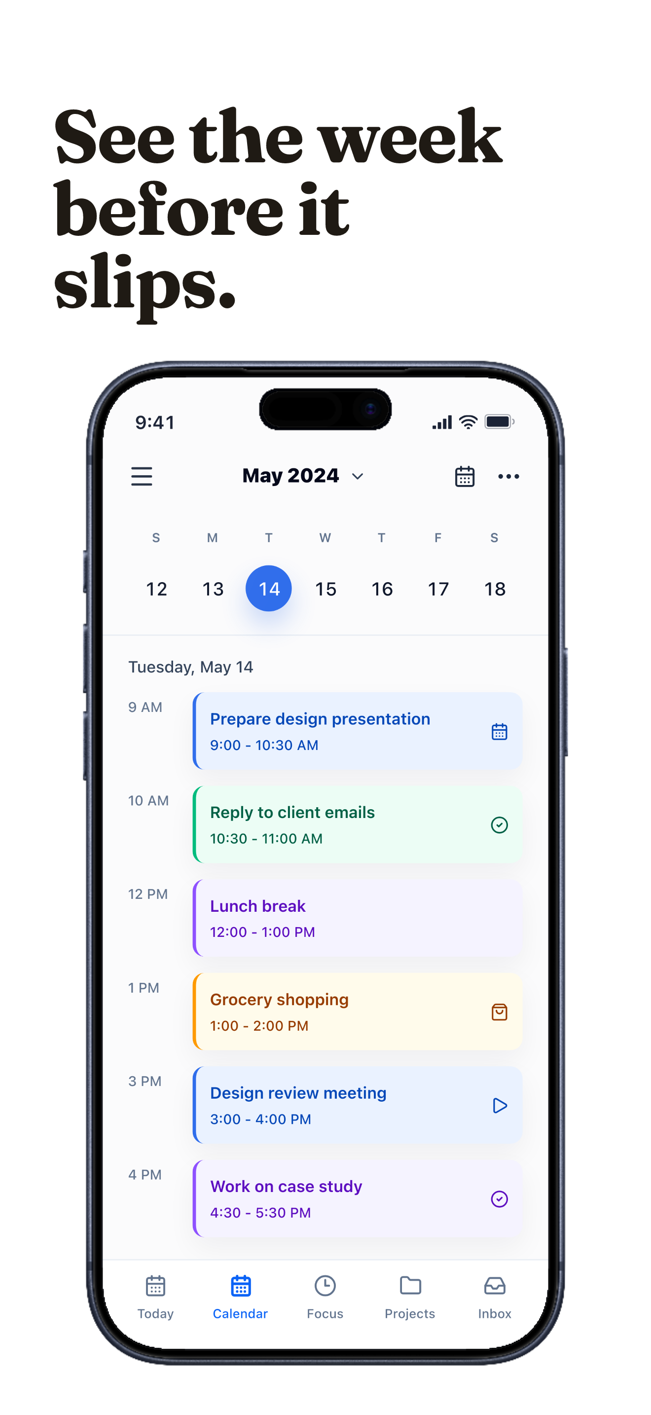 FocusDock App Store screenshot showing project progress and grouped tasks.