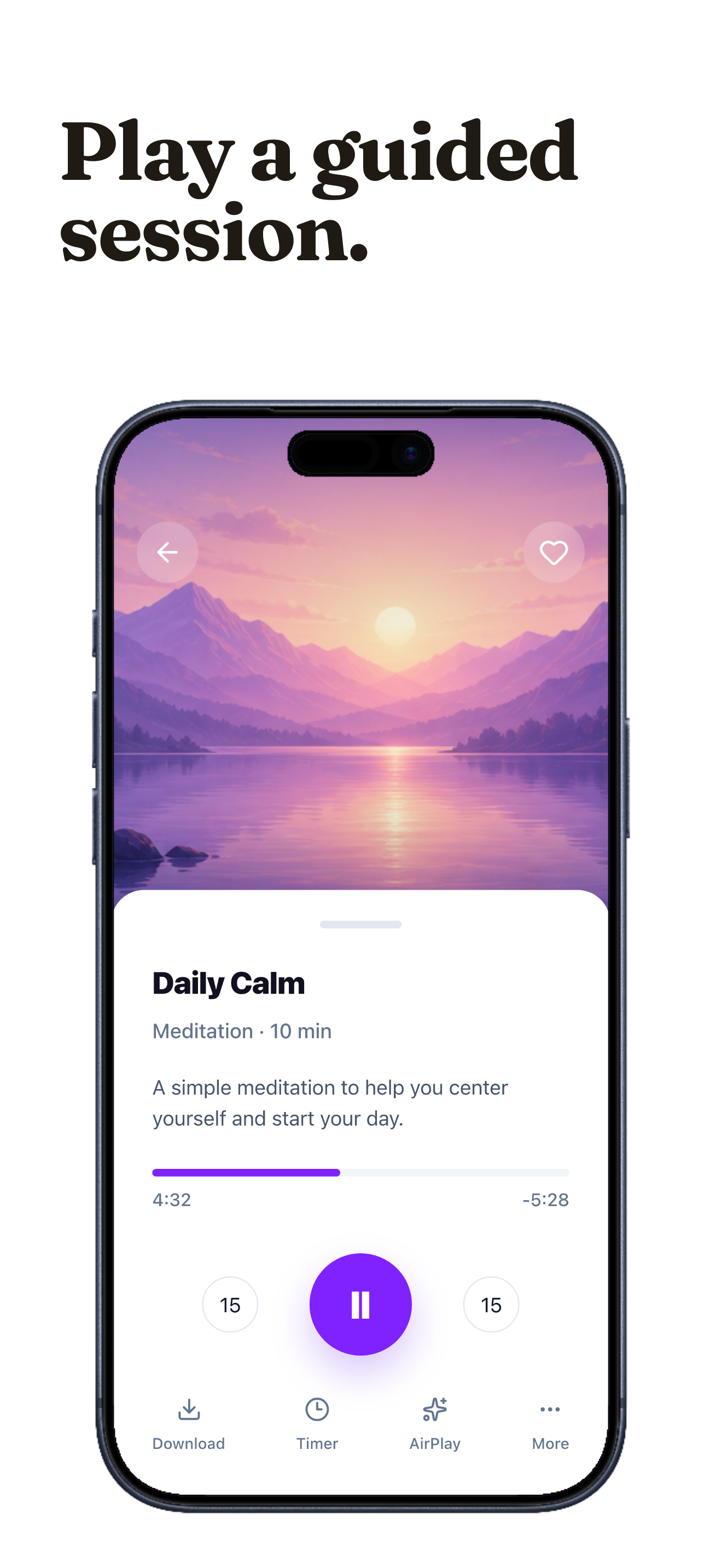 Meditation App Store screenshot demo showing Calmspace guided player.