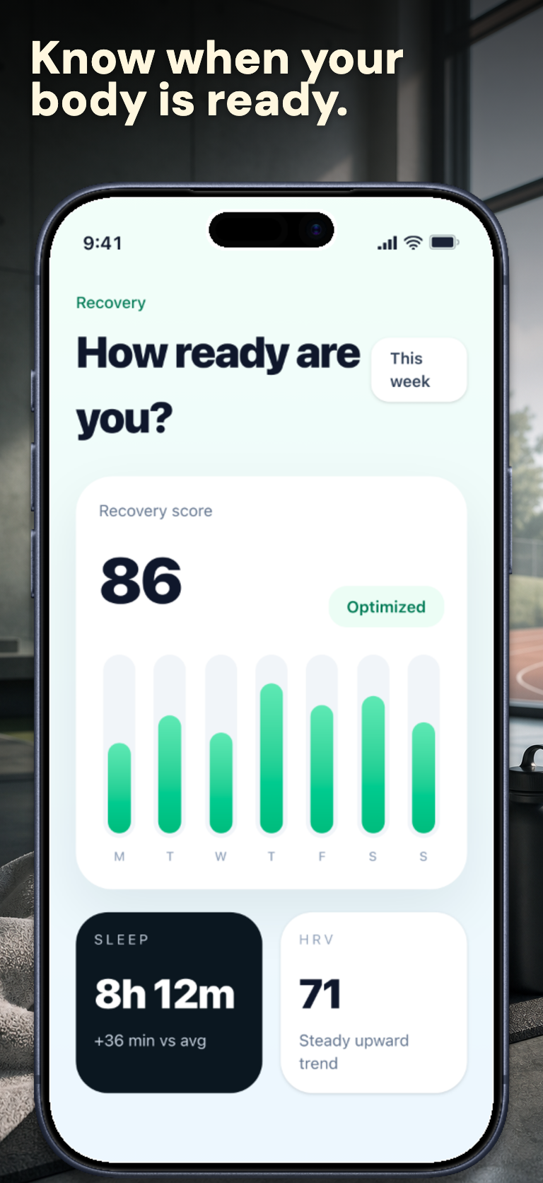 PacePilot fitness App Store screenshot showing recovery score and recovery chart.